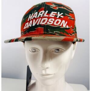 Harley-Davidson Snapback Hat Men's Biker Flat Bill Camo Orange Green Racing NWT‎